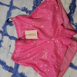 Fuchsia tailored sequin shorts